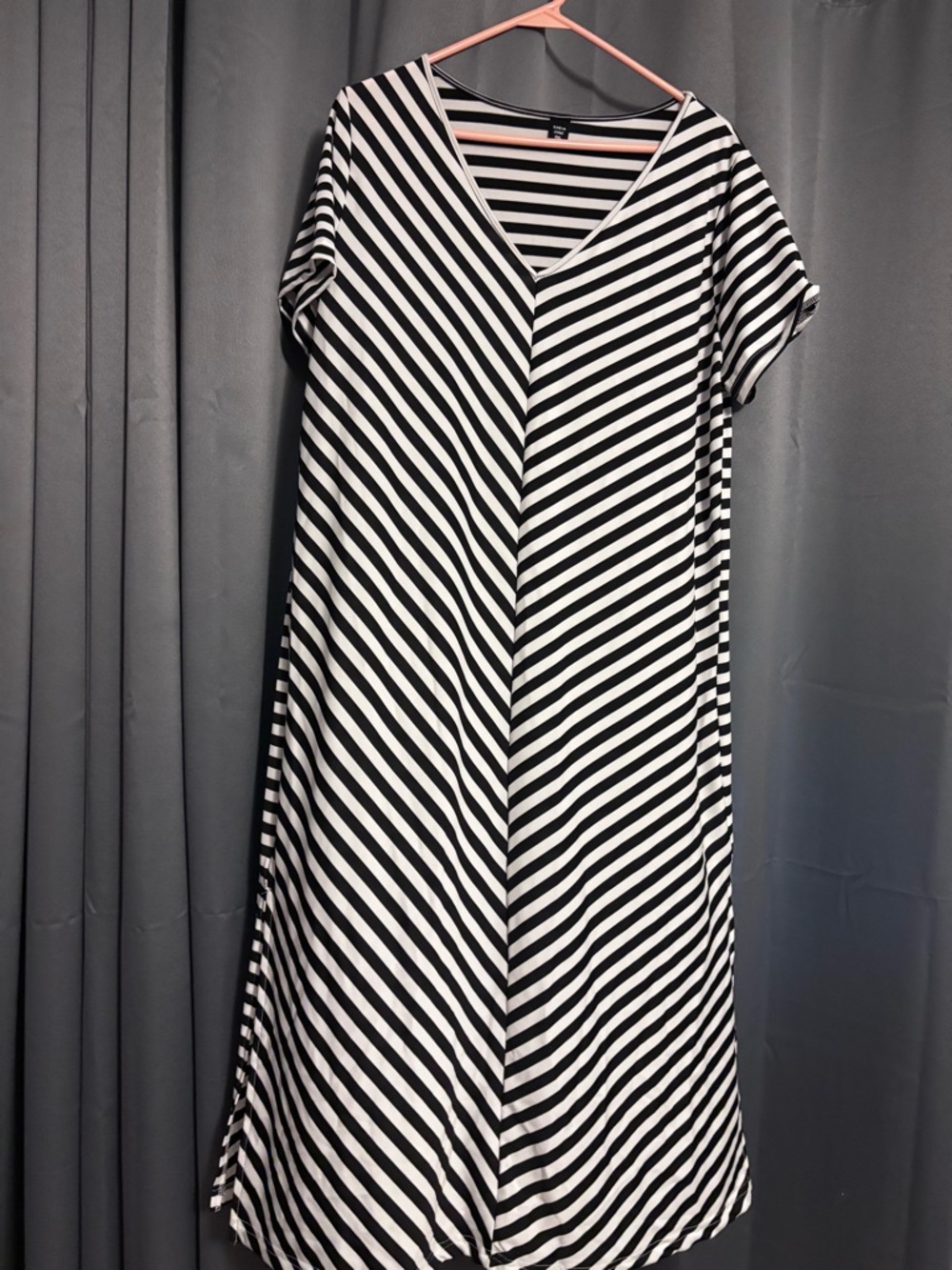 Black and White Striped V-Neck Women’s Dress
